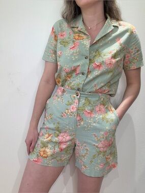 Vintage Floral Seafoam Linen Set